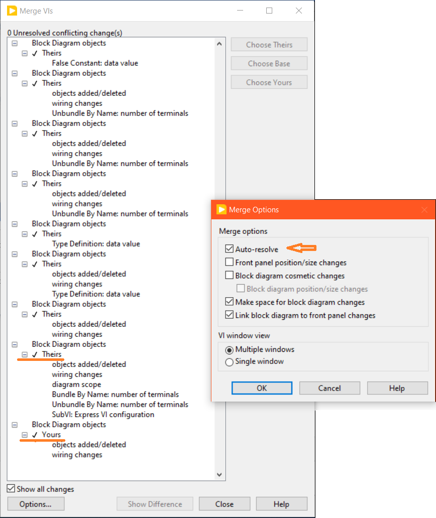 Auto-Resolve checkbox in Merge Options Options 