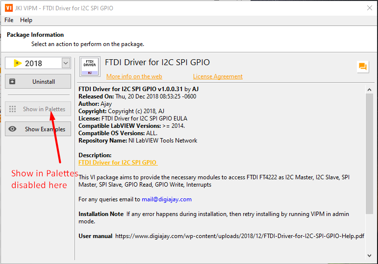 Disabled Palettes in VIPM Installation